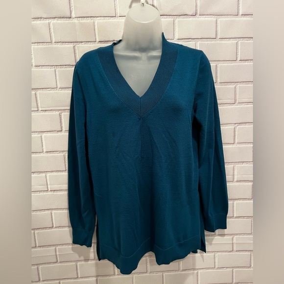 CABLE & GAUGE women v-neck blue-green sweater/size L - Picture 7 of 9
